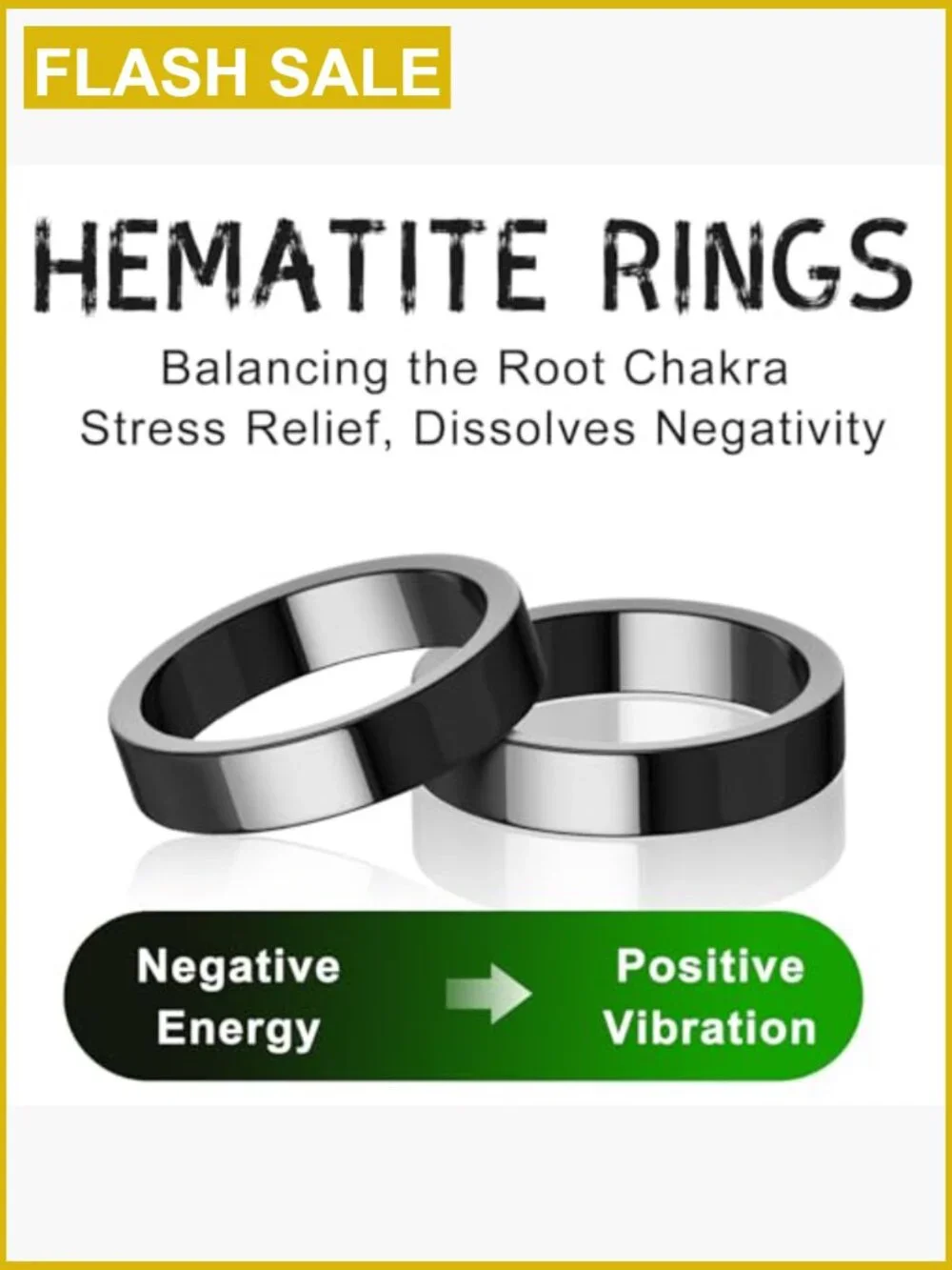 Genuine Hematite Magnetic Stone Band Ring Set, Size 6-13